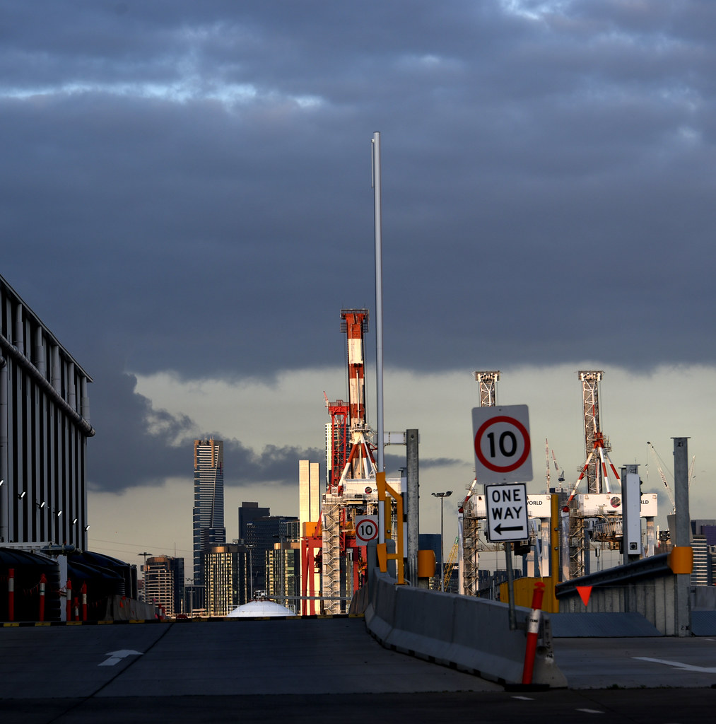One Way Melbourne Docks, City skyline and Worksheds for Ya… Flickr