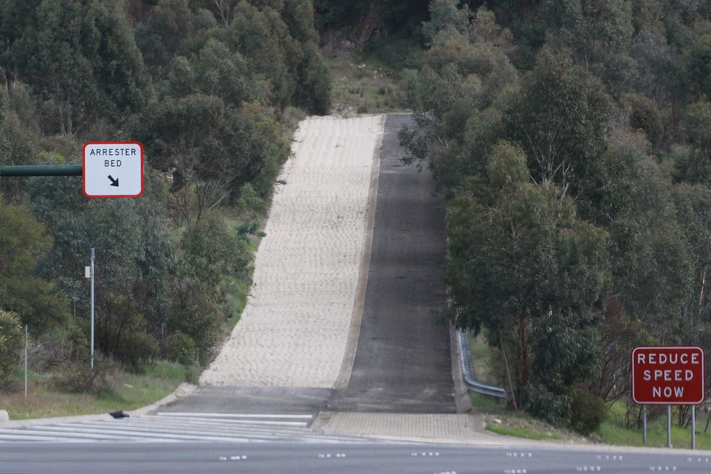 Truck arrester bed at the bottom of the South Eastern Freeway in the
