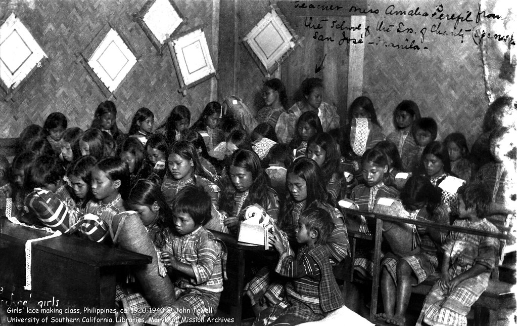 Girls' lace making class, Philippines, ca. 19201940 a photo on