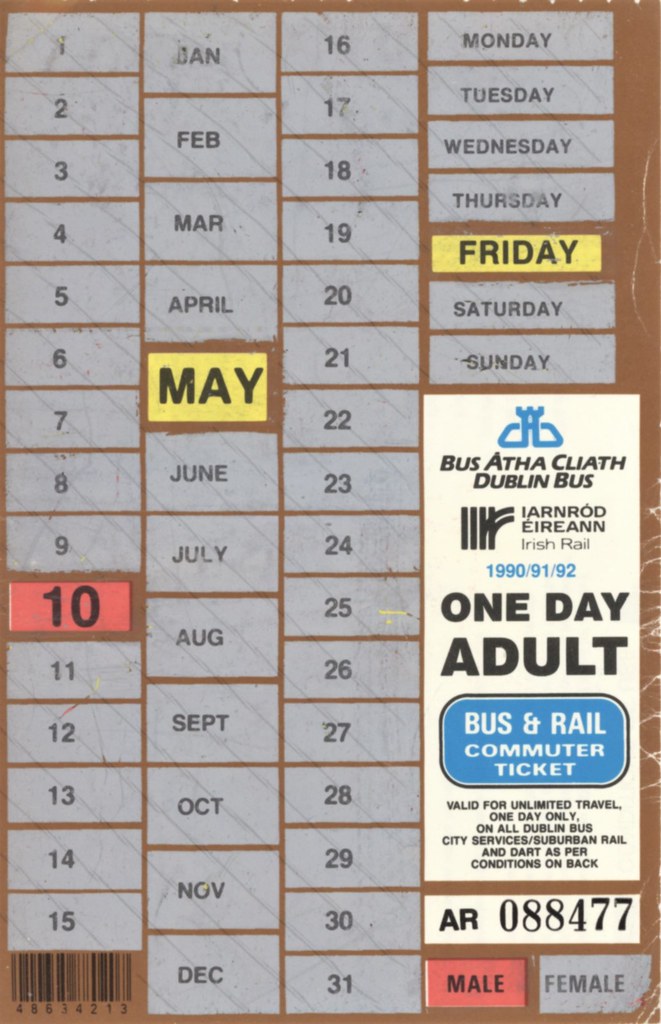 Ireland Dublin Commuter Ticket 10 May 1991 Ireland Dublin … Flickr