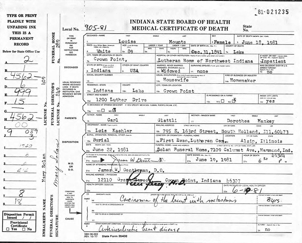 20200909. Mounts, Louise Glattli Death Certificate