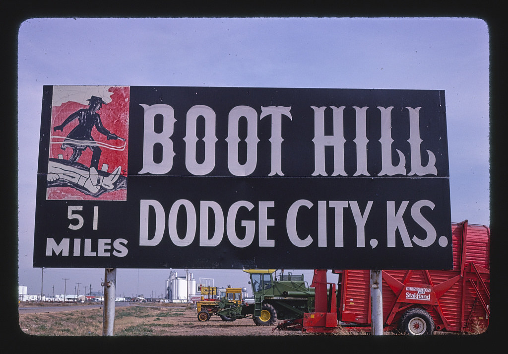 Billboard "Boot Hill, 51 miles, Dodge City, KS," near Goddard