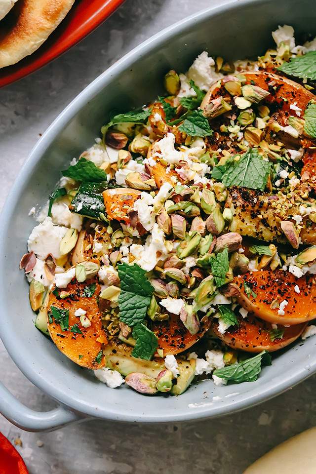 Roasted Butternut Squash and Zucchini with Whipped Feta and Pistachios