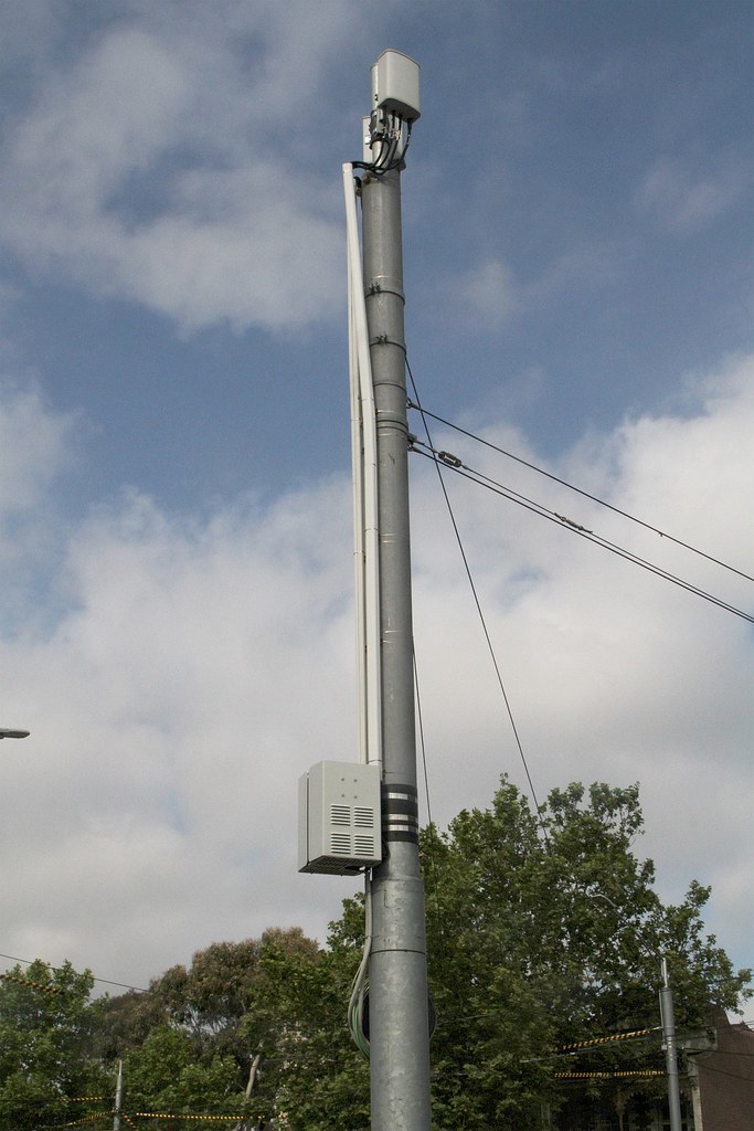 TPG microcell on a street light post on Flemington Road, Parkville a