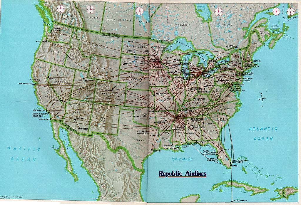 Republic Airways Route Map Republic route map, 1985 The Republic Airlines route map i… Flickr