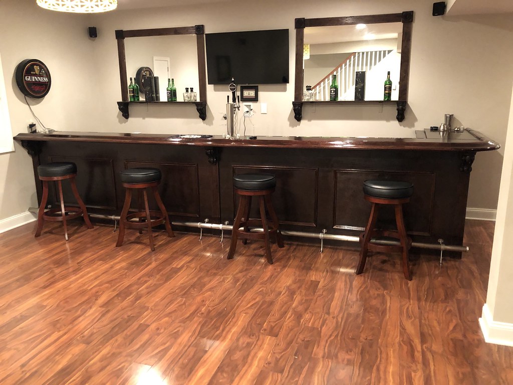 Solid Red Oak Home Bar With Chicago Bar Rail Moldings a photo on