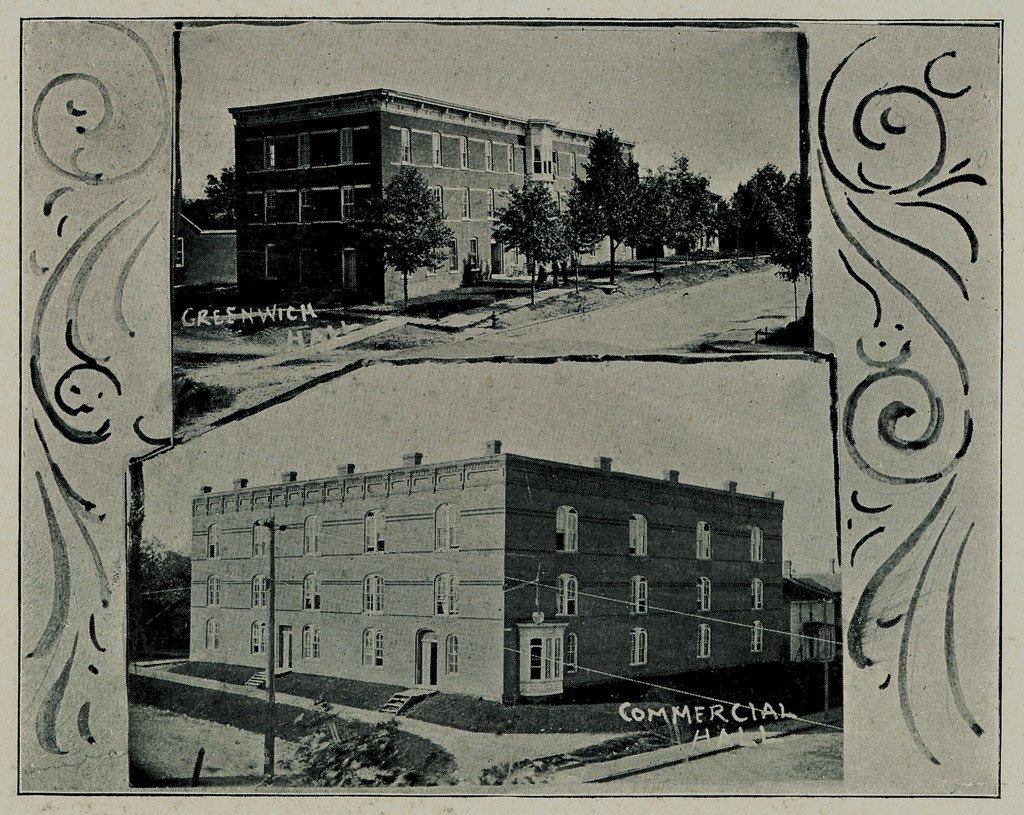Greenwich Hall and Commercial Hall at Valparaiso University, 1905