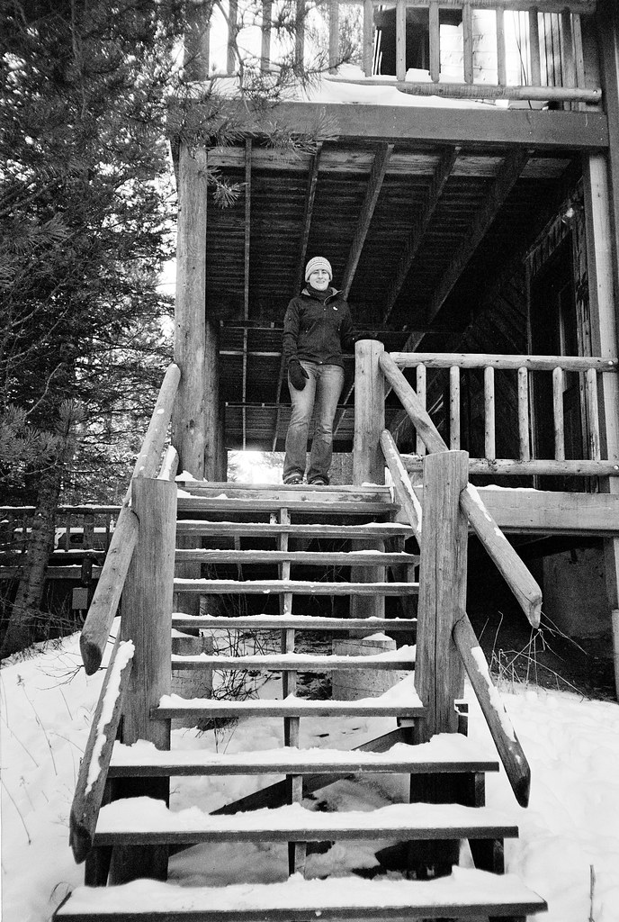 E on the steps of the Bridger Bowl Cabin December 2007 Flickr