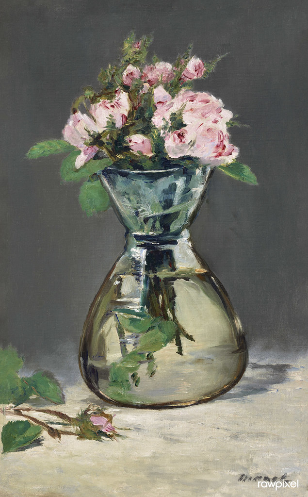 Moss Roses in a Vase (1882) painting in high resolution by Edouard