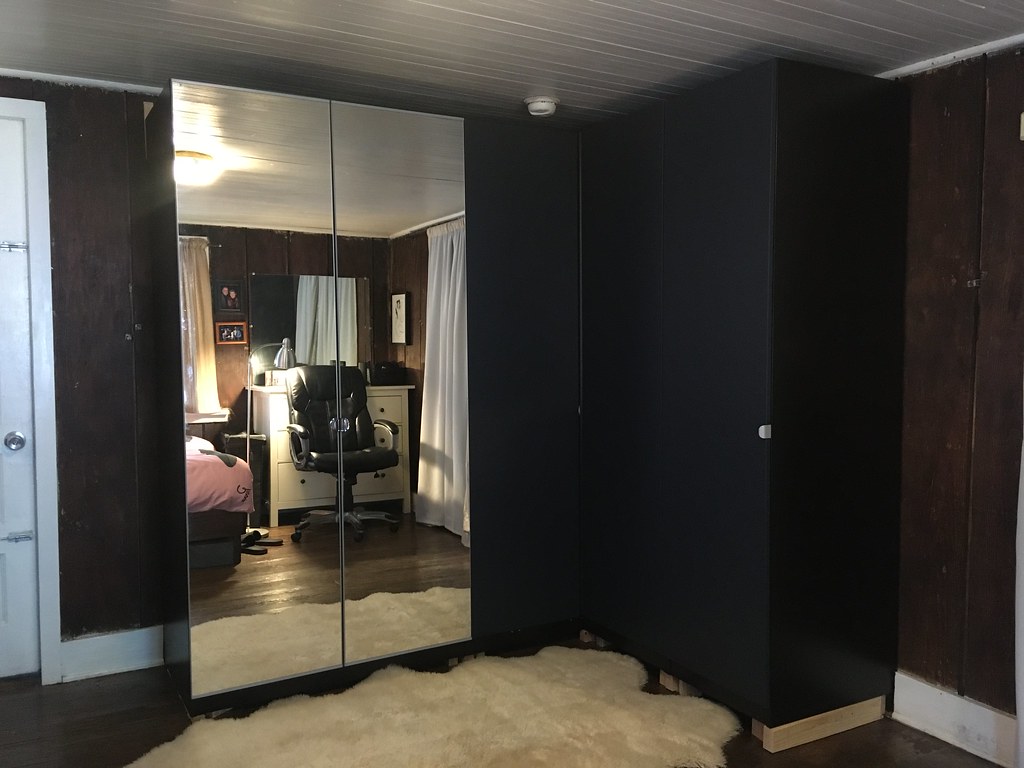 Mirror doors IKEA wardrobe scribed to uneven floor Eliot Phillips