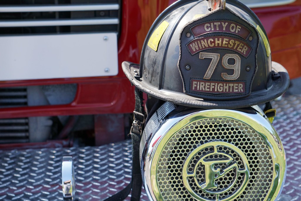 WFRD Helmet Winchester, VA Fire & Rescue helmet on truck City of