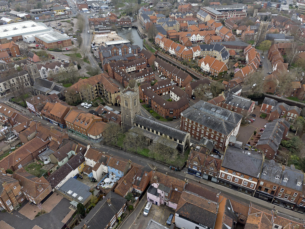 Norwich aerial image St Laurence's the largest of 5 medieval