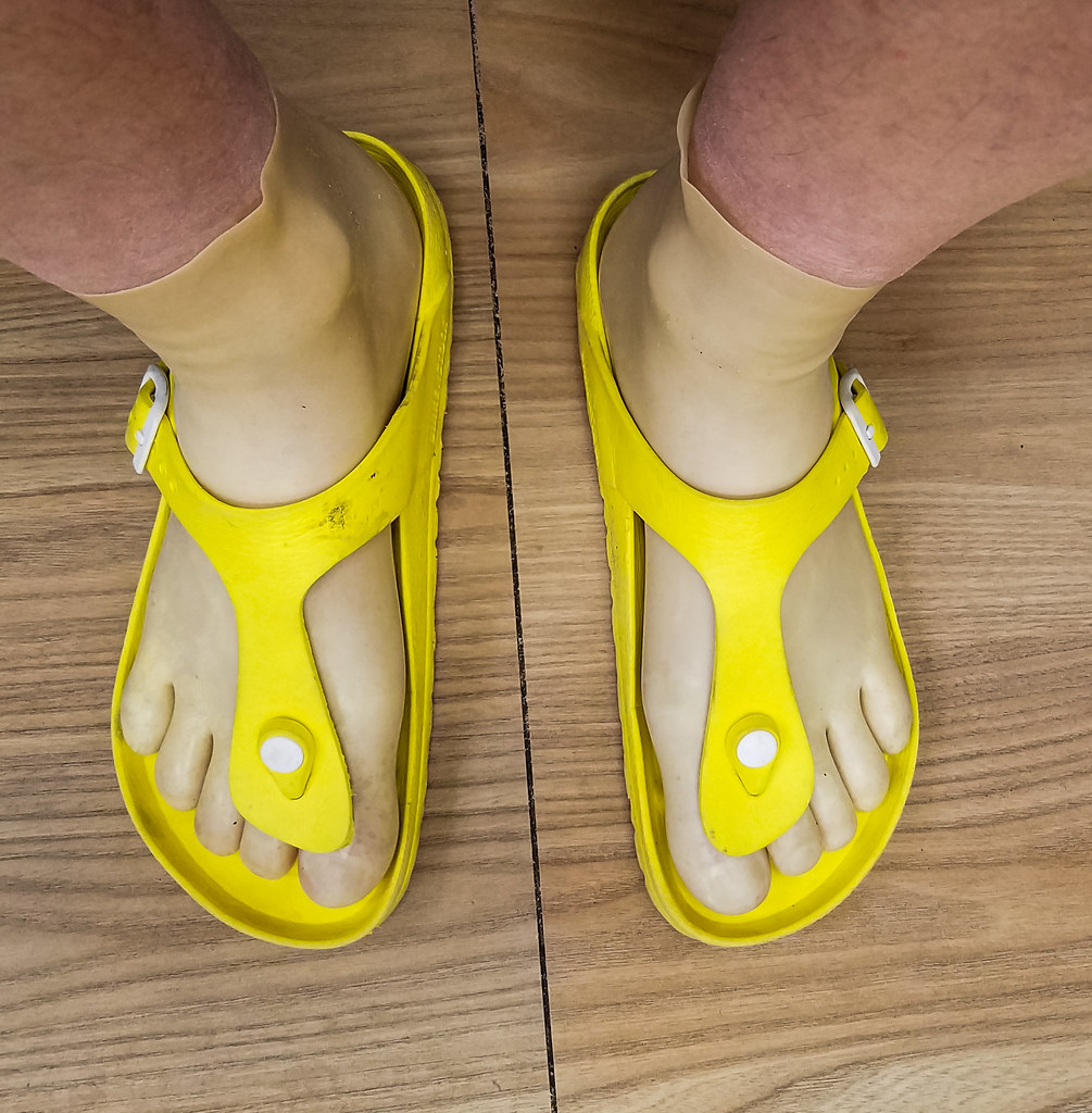 Trying out my rubber/plastic Birkenstocks with my latex to… Flickr