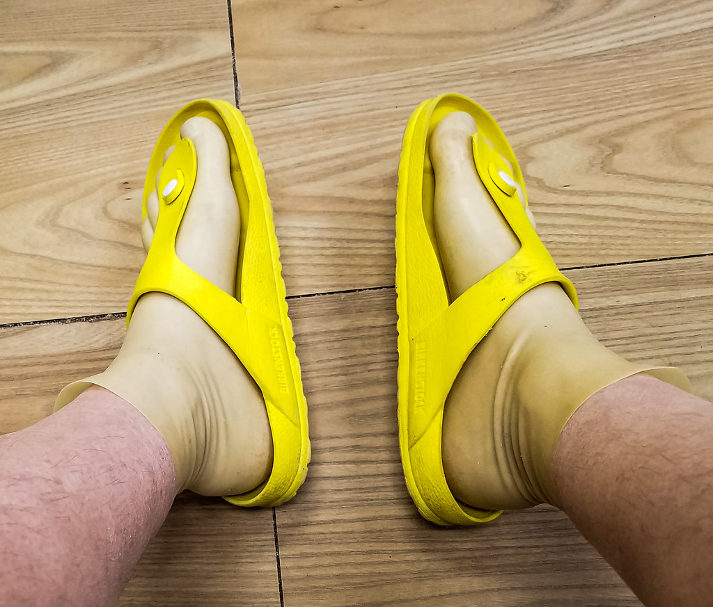 Trying out my rubber/plastic Birkenstocks with my latex to… Flickr