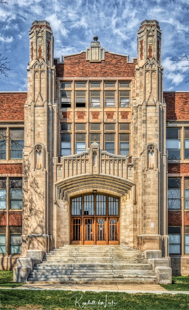 Main Entrance, Old Bloomington High School, Bloomington, Illinois a