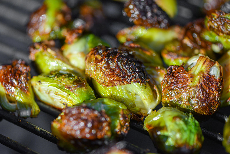 Grilled Garlic Parmesan Brussels Sprouts with Calabrian Chili Oil