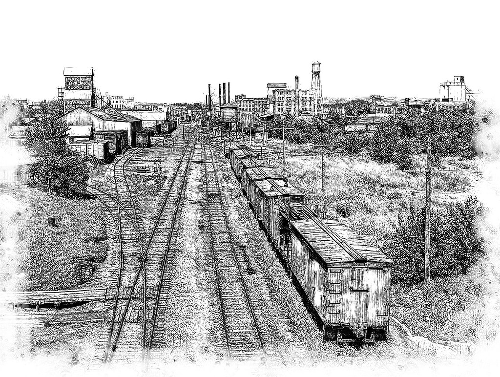 1941 Rail yard and grain elevators. Minot, North Dakota Flickr