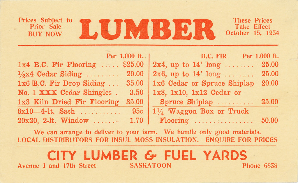 City Lumber & Fuel Yards price list Mailed from Saskatoon … Flickr