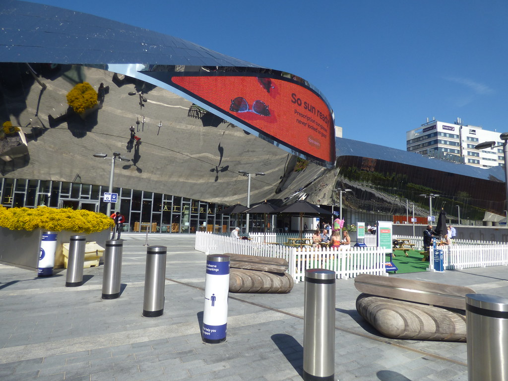 Summer outdoor seating area at Birmingham New Street Station a photo