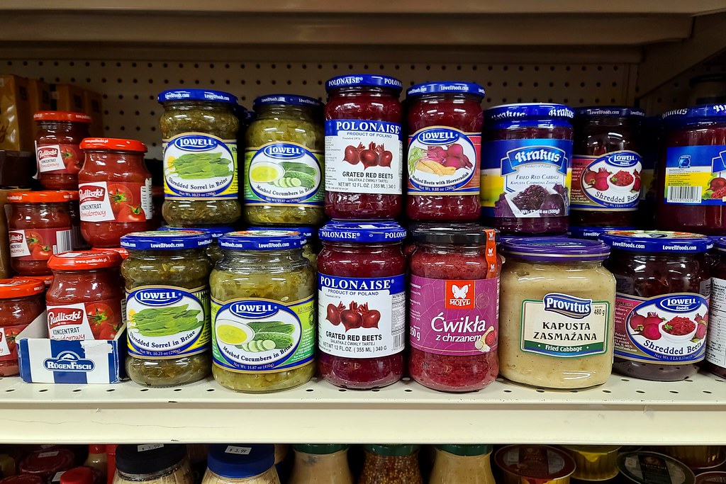 Jars of food at Kielbasa Factory Jars of food on a shelf a… Flickr