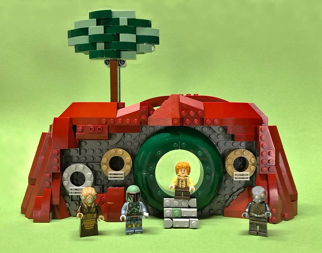 Three versions of Bag End made from three different LEGO sets. The