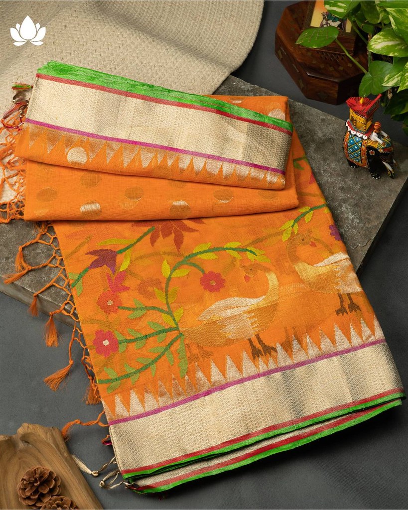 Khadi Silk Orange Saree at Brand Mandir Personify the deli… Flickr