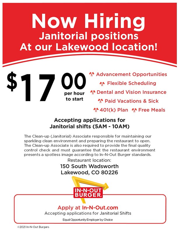 InNOut Burger Hiring for Janitorial Positions in
