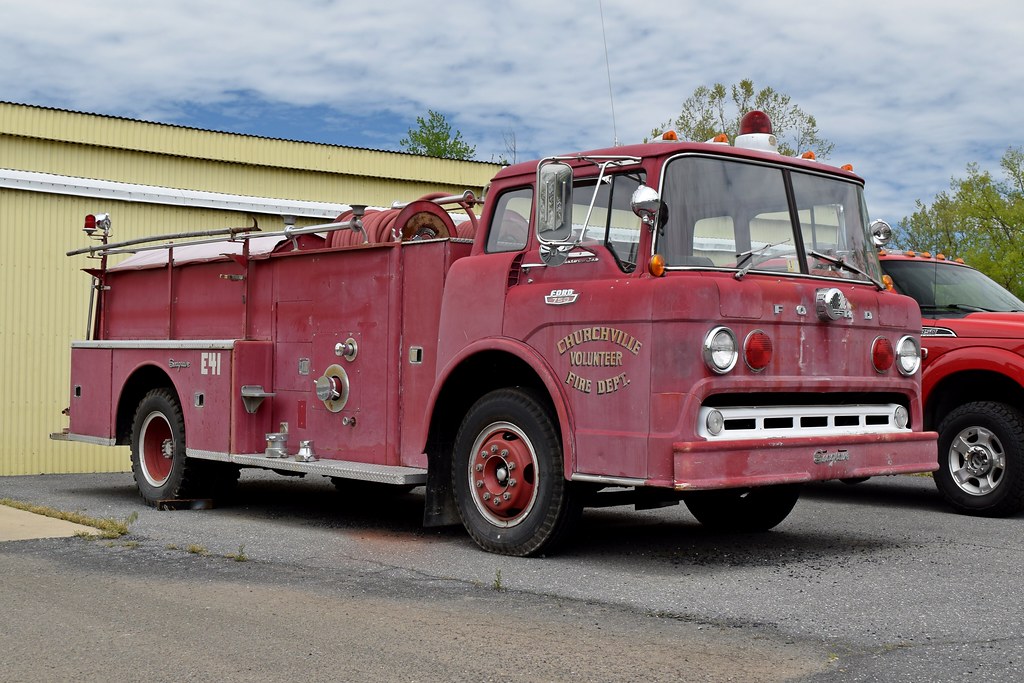 Vintage Seagrave fire truck at Churchville Volunteer Fire Department