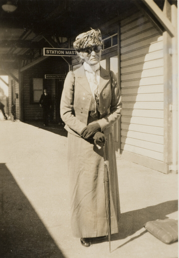 Daisy M. Bates on a railway station platform, Australia, 1934 a photo