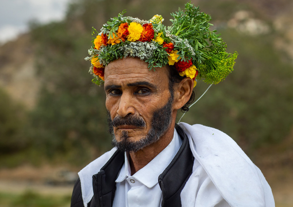 Portrait of a flower man with a floral crown on the head a… Flickr