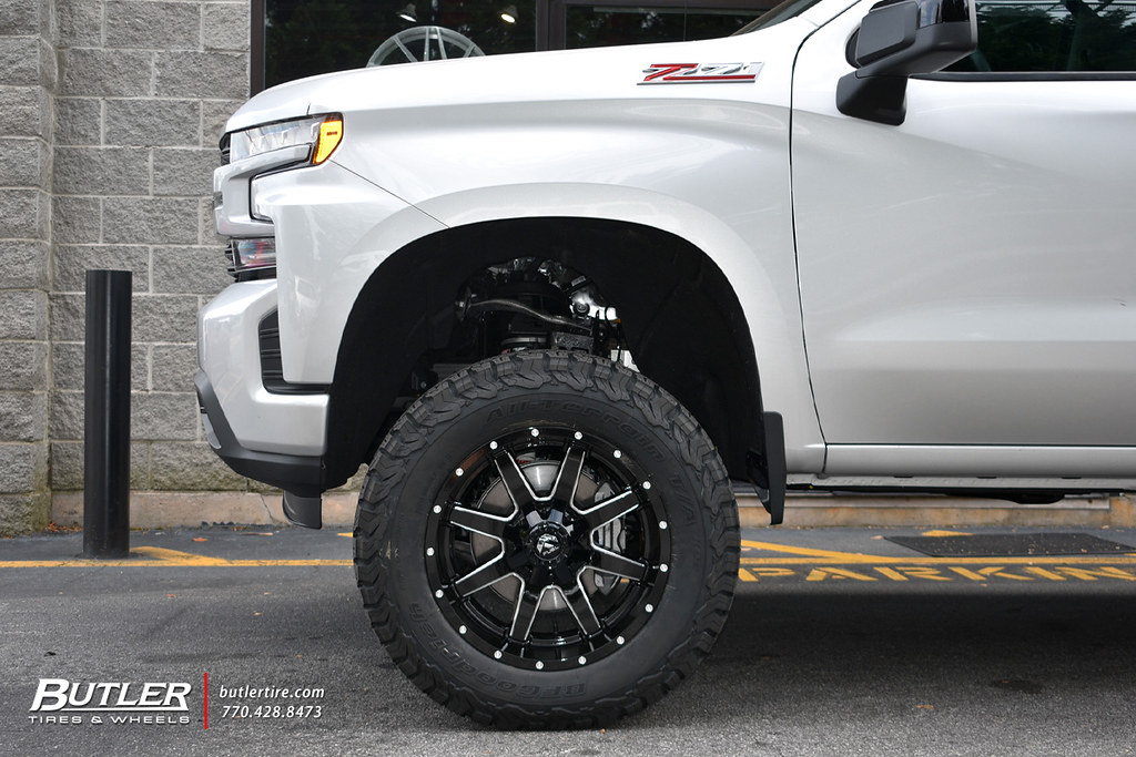Lifted Chevy Silverado with 20in Fuel Maverick Wheeks and BFGoodrich
