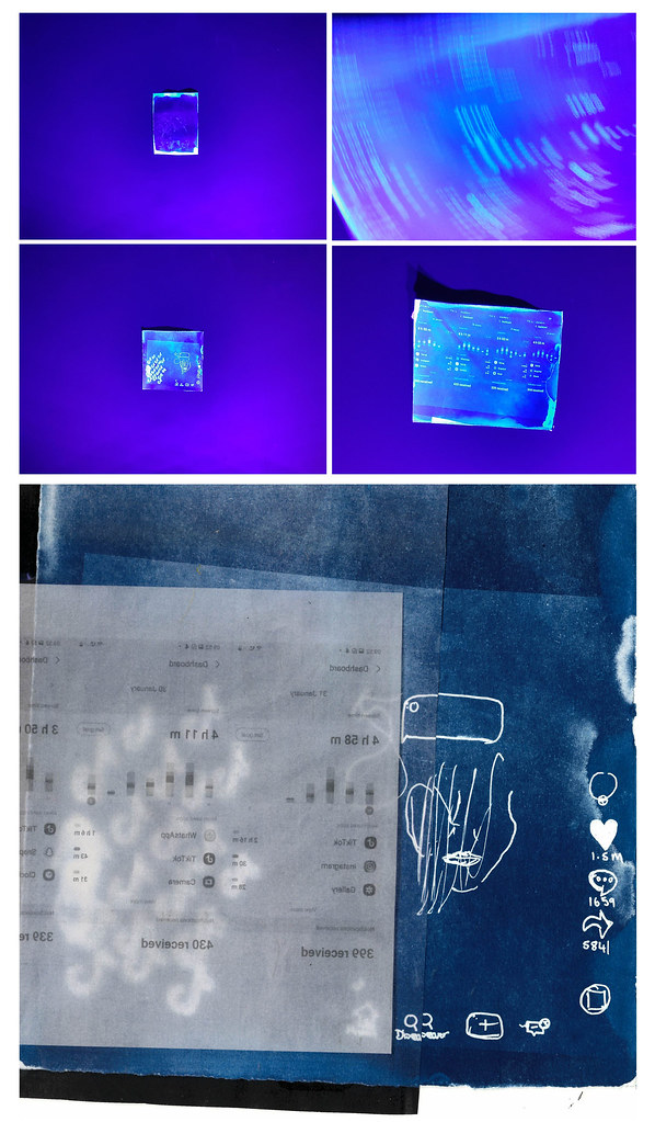 Cyanotype pieces under UV light and layered Combining my o… Flickr