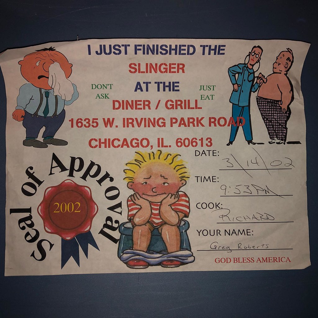 20th anniversary to this Diner Grill Slinger Certificate! … Flickr