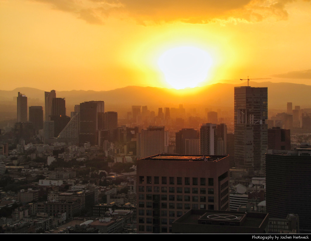 Sunset seen from Torre Latinoamericana, Mexico City, Mexico a photo