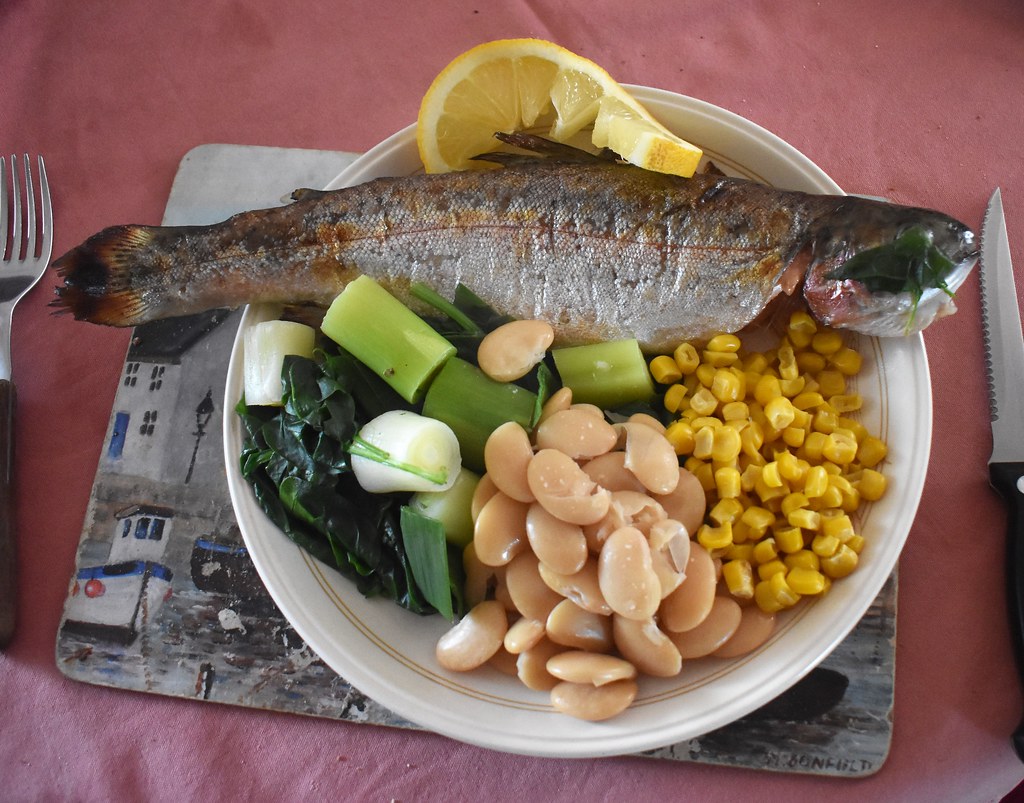 Today's Lunch. Fresh Trout, Spinich, Leaks, Sweetcorn, But… Flickr