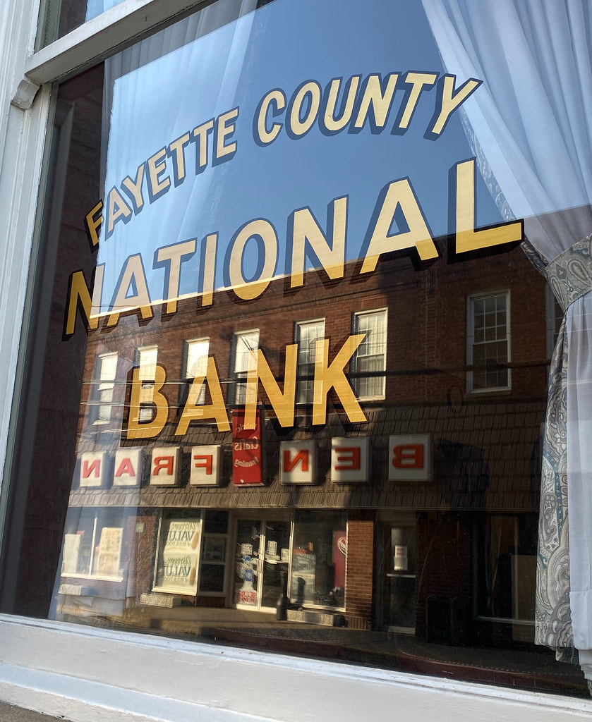 Fayetteville WV National Bank window Ben Franklin reflec… Flickr