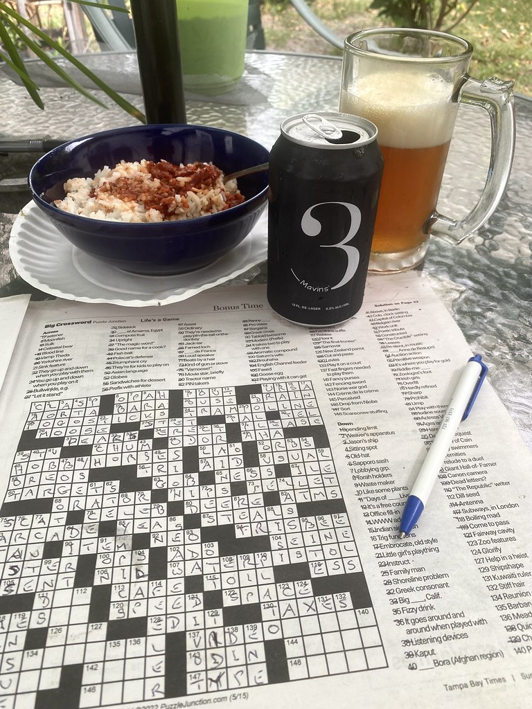 Curry + beer + crossword = leisurely lunch Leftover chick… Flickr