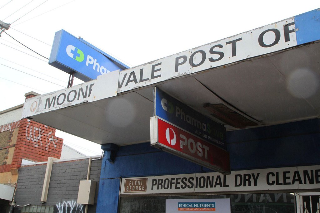 Faded 'Moonee Vale Post Office' signage on the Melville Ro… Flickr