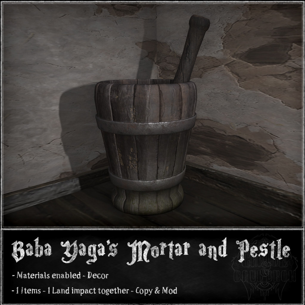 C&C Baba Yaga's Mortar and Pestle Vendor Ad Candle and Cauldron
