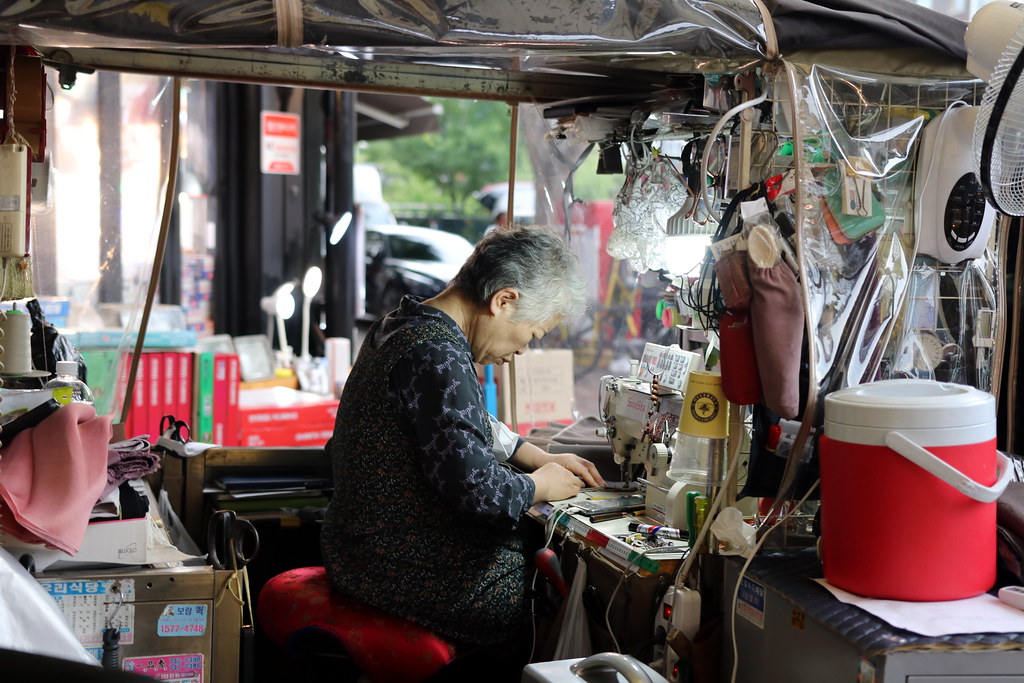 Sewing Sewing at Gwangjang Market in Seoul, Korea mbphillips Flickr