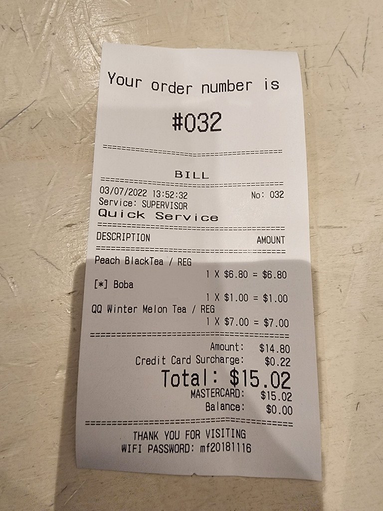 Receipt and WiFi password 20220703_135628 Meet Fresh, QV … Flickr