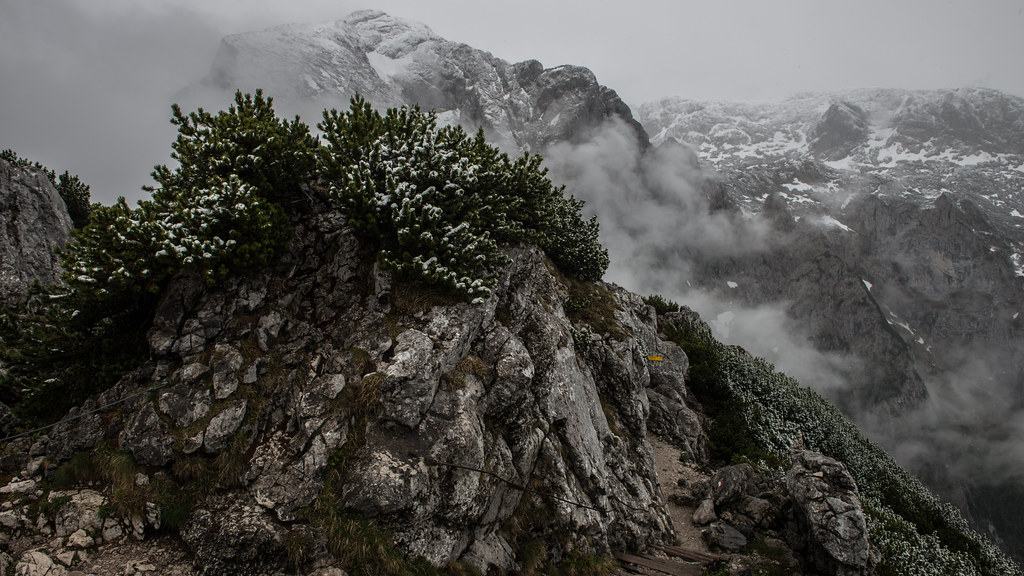 Snowfall on the the rugged mountain at the Eagle's Nest Flickr