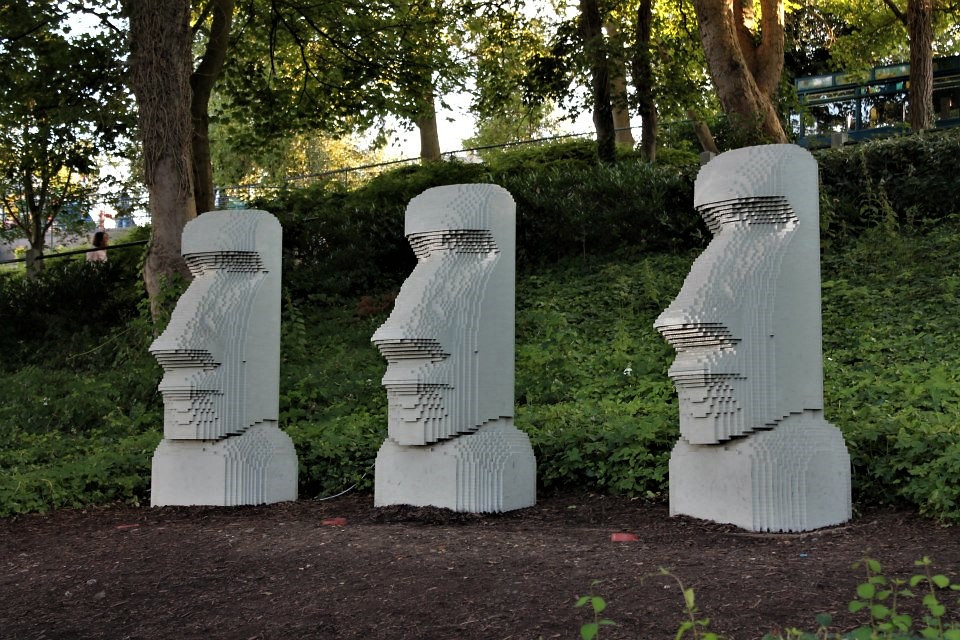 Lego Easter Island Heads, Legoland Winsdor, London, England. a photo