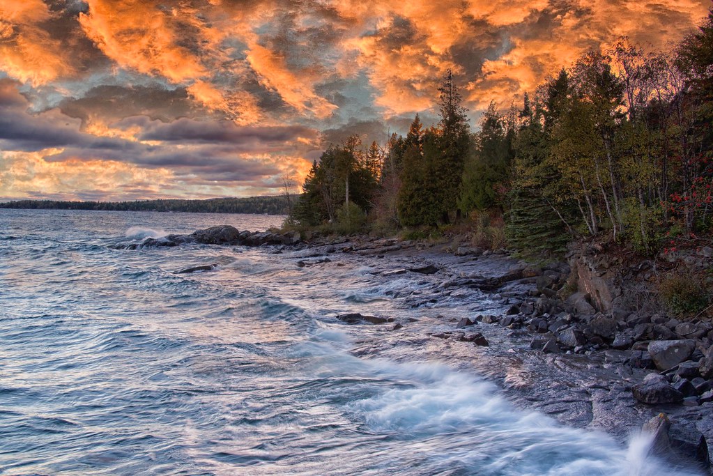 Lake Superior, MN Lake Superior shoreline at sunset. phillip
