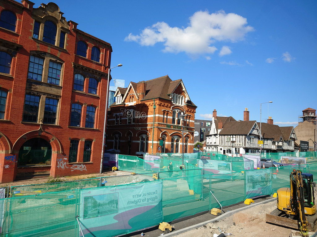 Eastside Metro extension roadworks in Digbeth Custard Factory and The