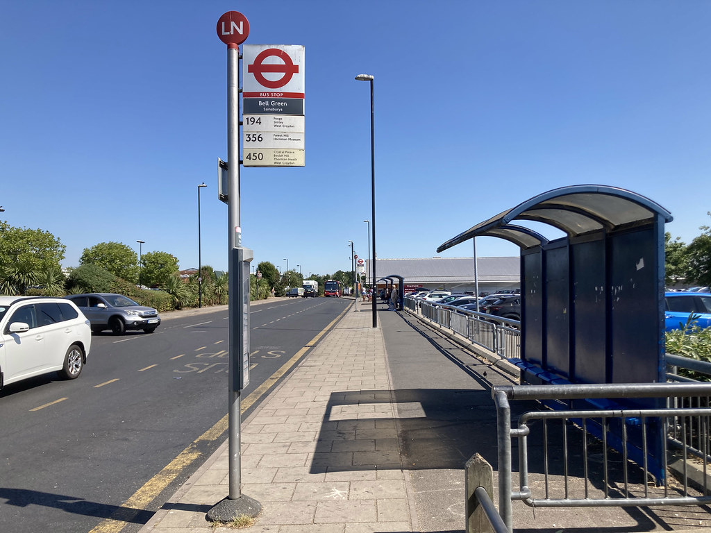 Bus stop LN, Lower Sydenham Bell Green Sainsbury's, served… Flickr