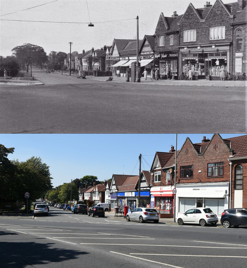 Holmefield Road from Booker Avenue, 1955 and 2022 Keith Jones Flickr