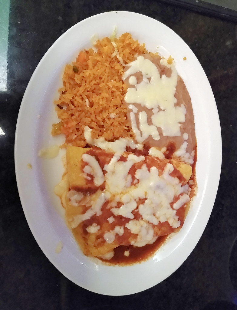 Enchiladas, Beans, and Rice My dinner at Cancun. Maggie Metcalf