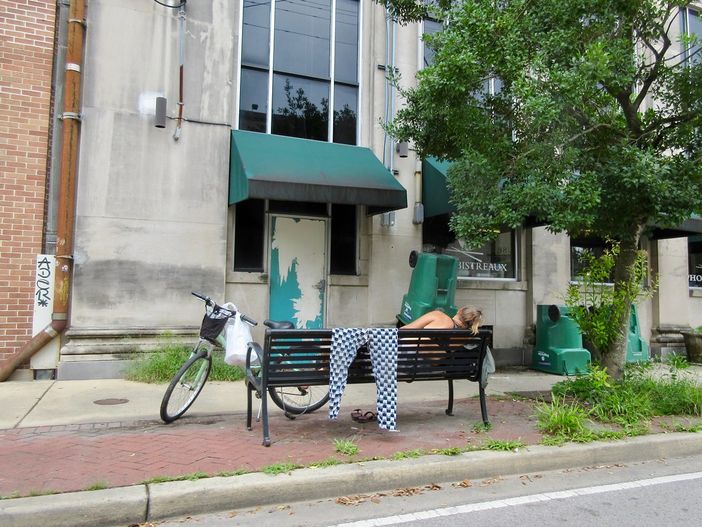 Resting on bench on Oak Street Carrollton, New Orleans Flickr