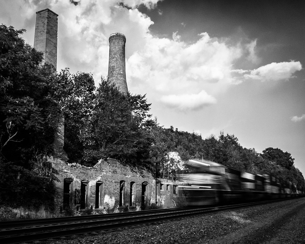 Glass Factory A NS train passes the remains of t… Flickr